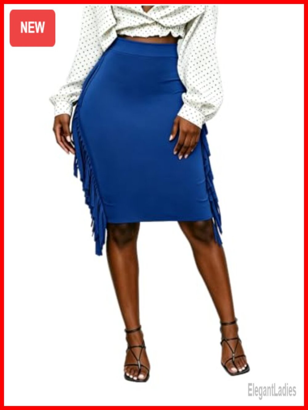 Lrady High Waist Tassel Fringe Bodycon Pencil Skirt Knee Length Work